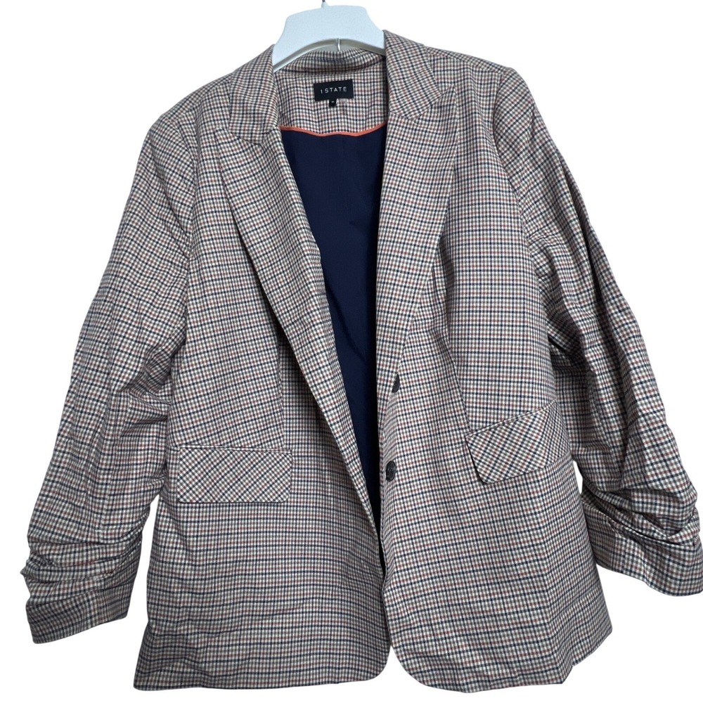 1 State 1X Plaid Blazer Jacket Double Breasted Tweed Women Acadamia Career